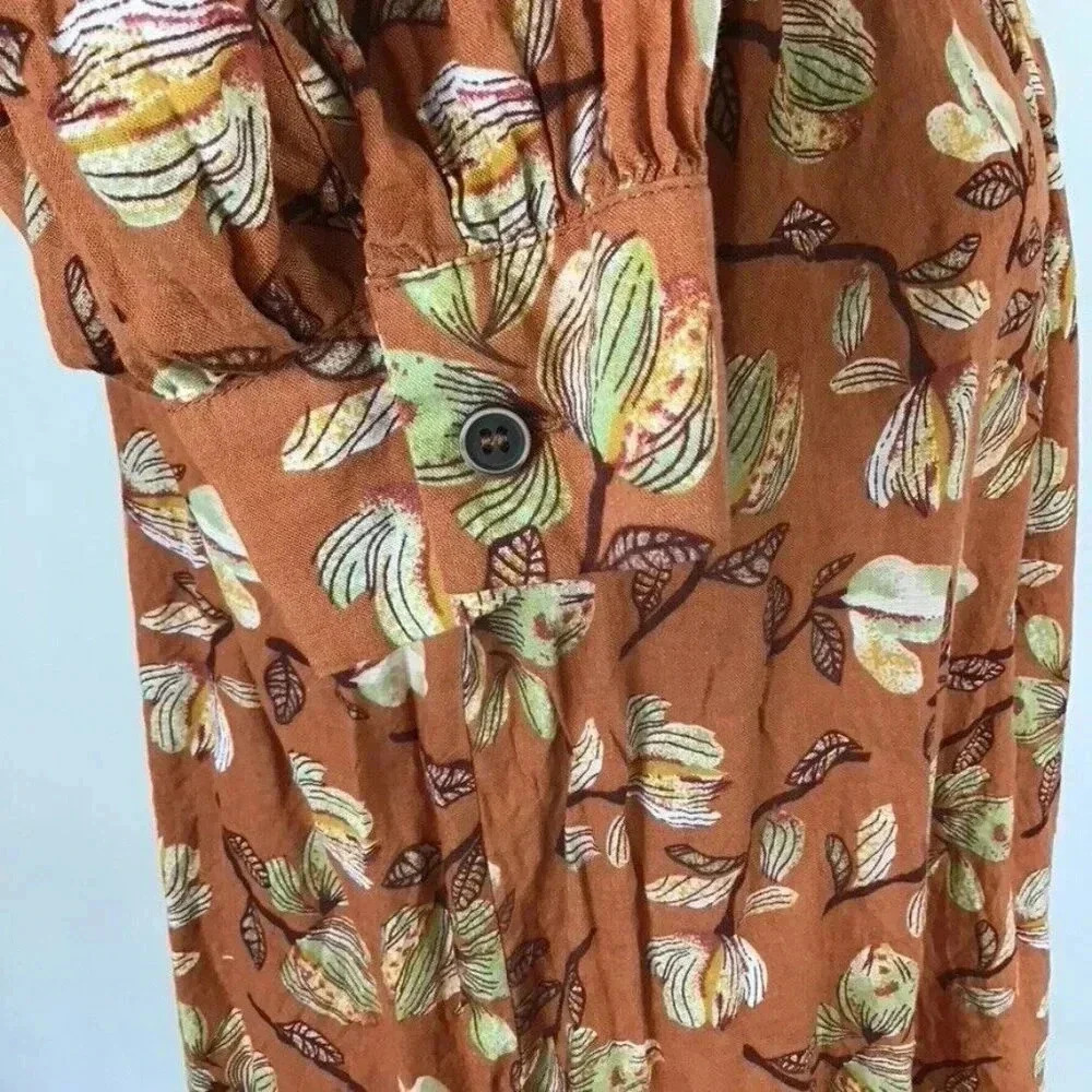 Women's Zanzea Top Blouse XL Brown Floral Hippie Boho Cottagecore Pullover - Picture 6 of 7